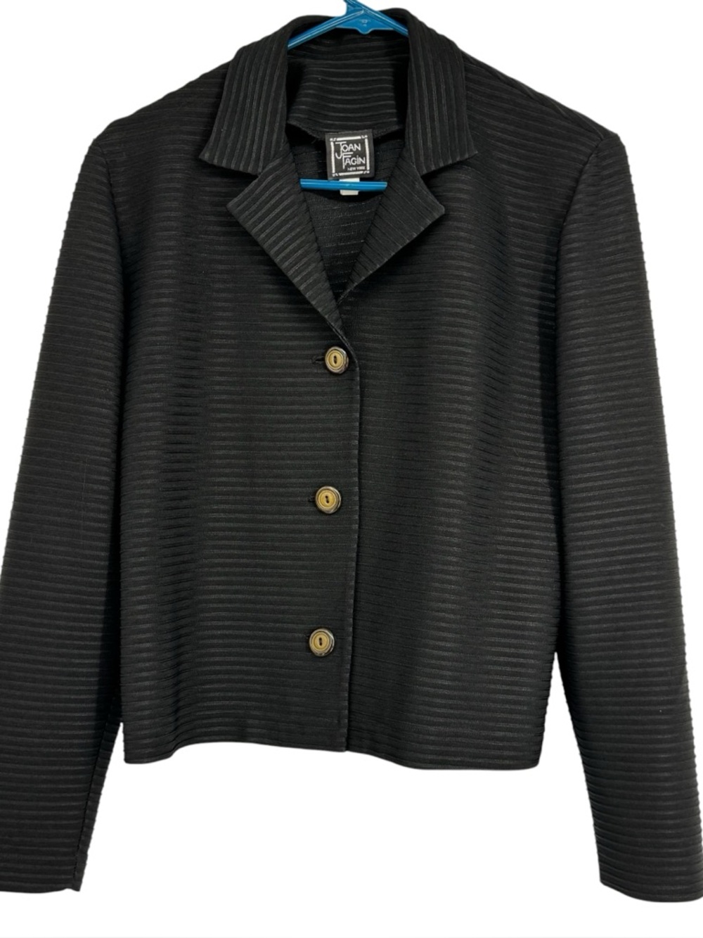Vintage Joan Fagin New York Size Small Black Ribbed Semi Sheer BF Blazer Jacket